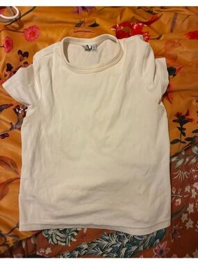 & Other Stories Cream Ribbed Short Sleeve Tee